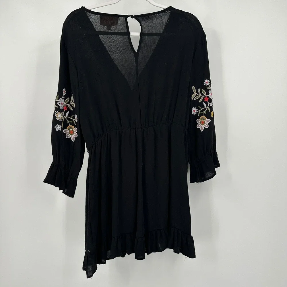 Womens Boho Embroidered Floral Dress Size L Dark Romantic Folk Art Cottagecore - Picture 2 of 8